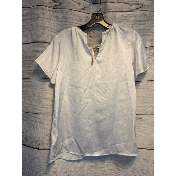 NWT Michael Kors Chain-Link Cutout Hammered Satin Blouse Size XS - Picture 3 of 3